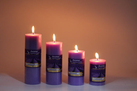 Set of 4 Fragrance Pillar Candles (Lavender - Purple)