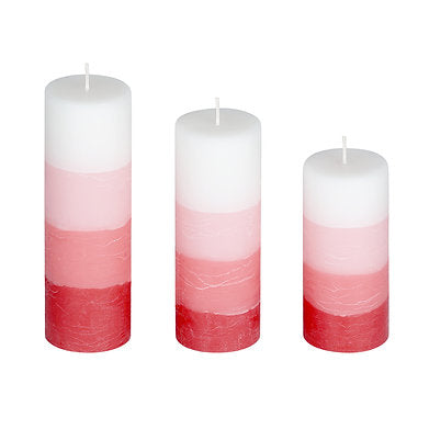 Set of 3 Fragrance Pillar Candles Shade Finish (RED - Rose)