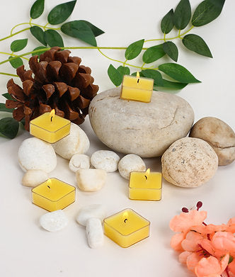 Scented Square Shaped Tealights Pack of 9 (Lemon Grass - Yellow)