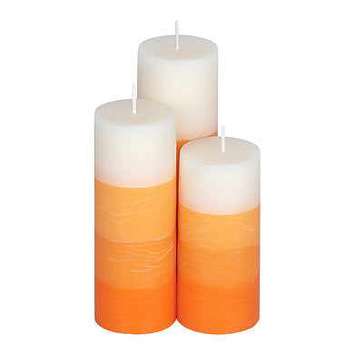 Set of 3 Fragrance Pillar Candles Shade Finish (Orange - Sandalwood)