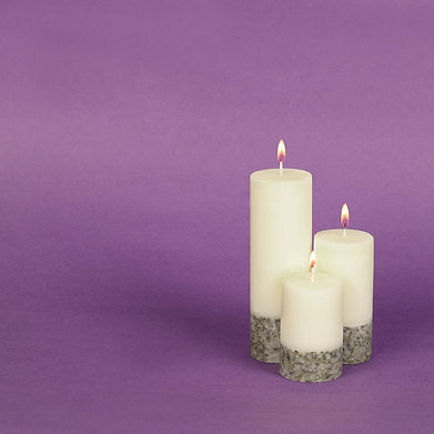 Set of 3 Fragrance Pillar Candles Marble Finish (White Lavender Petals)