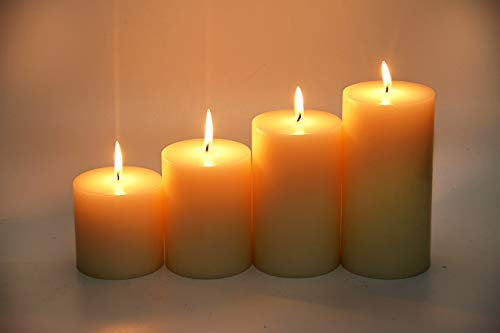 Parrafin Wax Scented Pillar Candle, Set of 4, Vanilla, (Ivory Color)