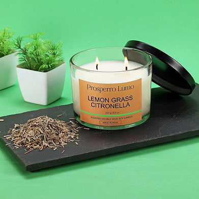 Premium Scented Soy Wax Aroma Therapy Dual Wick Votive Jar Candle (LEMONGRASS)