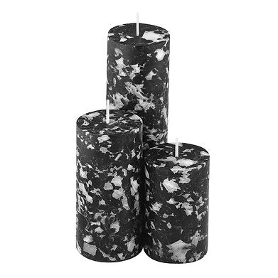 Set of 3 Fragrance Pillar Candles Marble Finish (Black - Flora by Gucci)