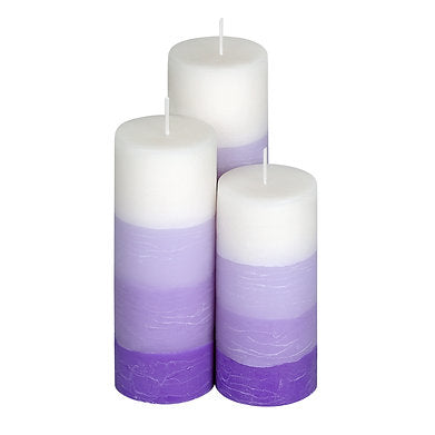 Set of 3 Fragrance Pillar Candles Shade Finish (Purple - Lavender)