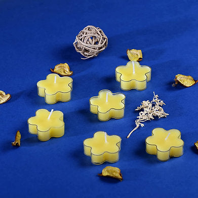 Scented Flowered Shaped Tealights for Home Decor | Set of 6 ((YELLOW - Lemon)