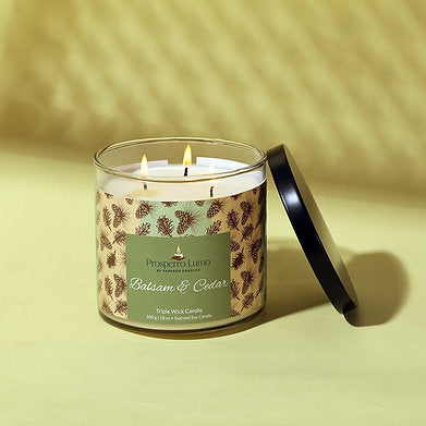 Scented Soy Wax Triple Wick Votive Jar Candle (BLASAM & CEDAR)