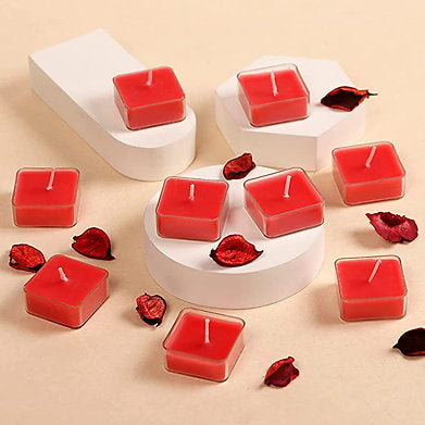 Scented Square Shaped Tealights Pack of 9 (Rose - RED)