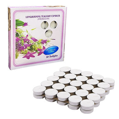 Paraffin wax candles , tea light set of 50, 3 hr.