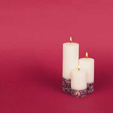 Set of 3 Fragrance Pillar Candles Marble Finish (White Rose Petals)