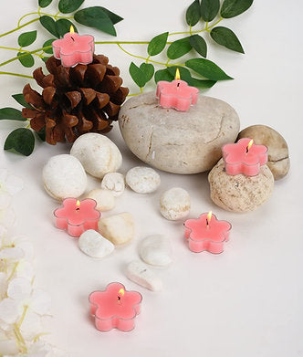 Scented Flowered Shaped Tealights for Home Decor | Set of 6 ((PINK - Rose)
