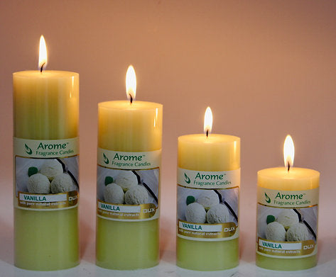Set of 4 Fragrance Pillar Candles (Vanilla - Yellow)