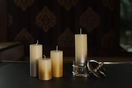 Scented Silver Lacquer Pillar Candles , Set of 4 | Vanilla Fragrance ( Silver)
