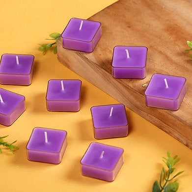 Scented Square Shaped Tealights Pack of 9 (Lavender - Purple)