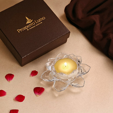 Luminous Golden Crystal Lotus Scented Candle Set of 3 English Blush