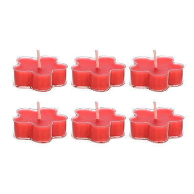 Scented Flowered Shaped Tealights for Home Decor | Set of 6 ((RED - Rose)