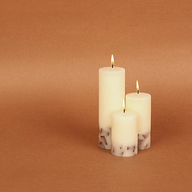 Set of 3 Fragrance Pillar Candles Marble Finish (White Cinnamon Sticks)