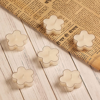 Scented Flowered Shaped Tealights for Home Decor | Set of 6 ((WHITE - Jasmine)