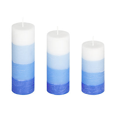 Set of 3 Fragrance Pillar Candles Shade Finish (Blue - Ocean Blue)