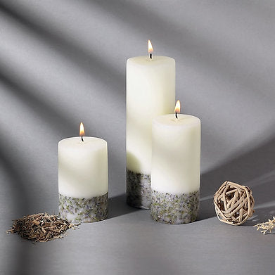 Set of 3 Fragrance Pillar Candles Marble Finish (White Lavender Petals)