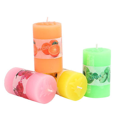 Pillar Candle Set of 4 , ( Rose , Orange , Green Apple , Lemon)