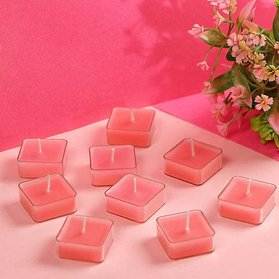 Scented Square Shaped Tealights Pack of 9 (Rose - Baby Pink)