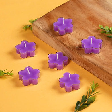 Scented Flowered Shaped Tealights for Home Decor | Set of 6 ((PURPLE - Lavender)