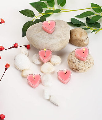 Scented Heart Shaped Tea Lights for Home Decor | Set of 10 (Pink - Rose)