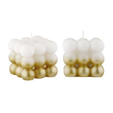 Paraffin Wax Golden lacquered Bubble Cube Candle Set of 2 (Golden)