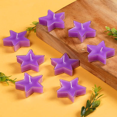 Star Shaped T Light Set of 8,| Scented (Purple - Lavender)