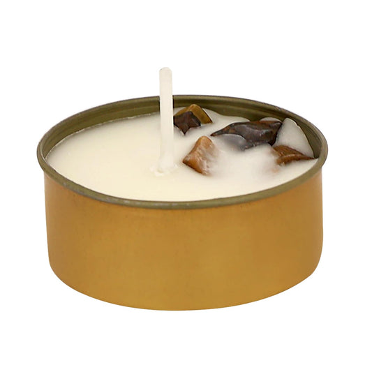 Sacred Flames Scented Tealight Candles – 25 Healing Soy Wax Candles with Crystals – Aromatherapy & Manifestation (Tiger Eye)