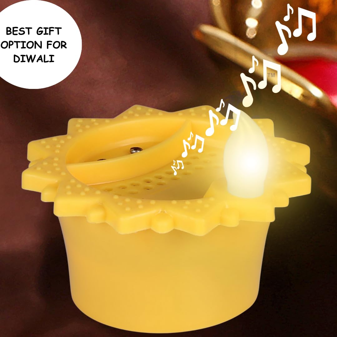 Prosperro Lumo by Parkash Candles Water Sensor Mantra Candle Diya || Acrylic Flameless & Smokeless Decorative Diya || 2 in 1 Function LD Diya with Mantra Chanting || Perfect for Gift, Diwali (Yellow)