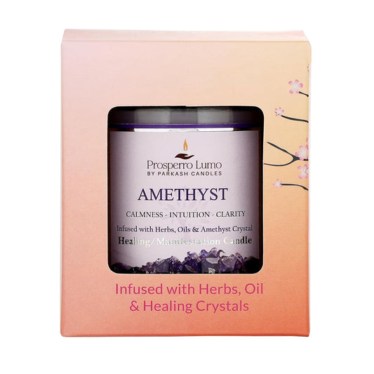 Crystal Scented Jar Candle – Infused with Herbs & Healing Crystals | Calmness, Intuition & Clarity | Paraffin Wax | Gift Box | 30+ Hour Burn Time |