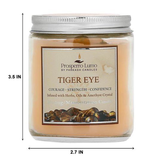Crystal Scented Jar Candle – Infused with Herbs & Healing Crystals | Calmness, Intuition & Clarity | Paraffin Wax | Gift Box | 30+ Hour Burn Time | (Tiger Eye)