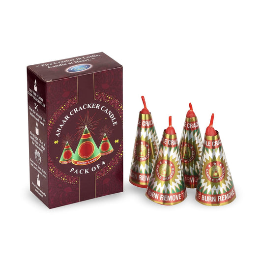 Anaar Cracker Decorative Candle | Pack of 4 | Long-Lasting Unscented Festival Candles (10 Hours Burn)
