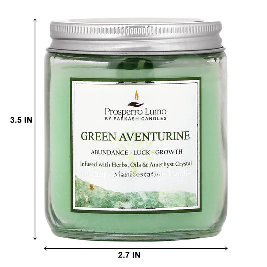 Crystal Scented Jar Candle – Infused with Herbs & Healing Crystals | Calmness, Intuition & Clarity | Paraffin Wax | Gift Box | 30+ Hour Burn Time | (GREEN AVENTURINE)