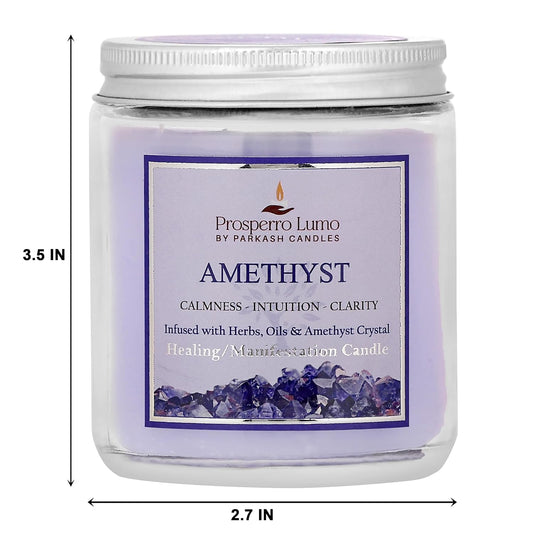 Crystal Scented Jar Candle – Infused with Herbs & Healing Crystals | Calmness, Intuition & Clarity | Paraffin Wax | Gift Box | 30+ Hour Burn Time | (Amethyst)