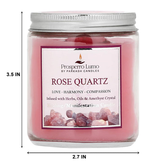 Crystal Scented Jar Candle – Infused with Herbs & Healing Crystals | Calmness, Intuition & Clarity | Paraffin Wax | Gift Box | 30+ Hour Burn Time | (Rose Quartz)