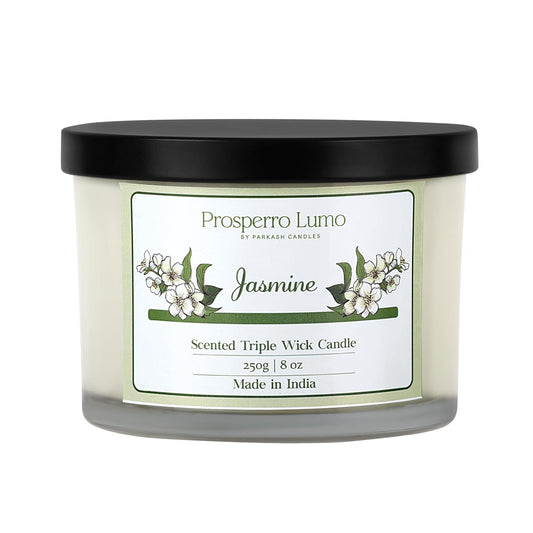 3 Wick Soy Wax Scented Candle | 35 Hours Burn Time | Long Lasting Premium Candles | Ideal for Home Décor, Gifting & Aromatherapy (Jasmine)