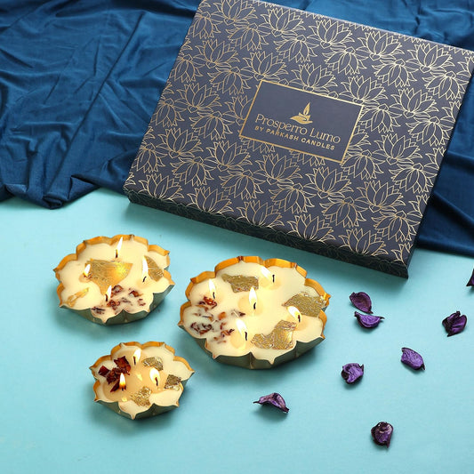 Premium Soy Wax Urli Bowl Candle Multiple Wick | Set of 3 | Scented | Luxury Décor & Wellness Candle with Lid