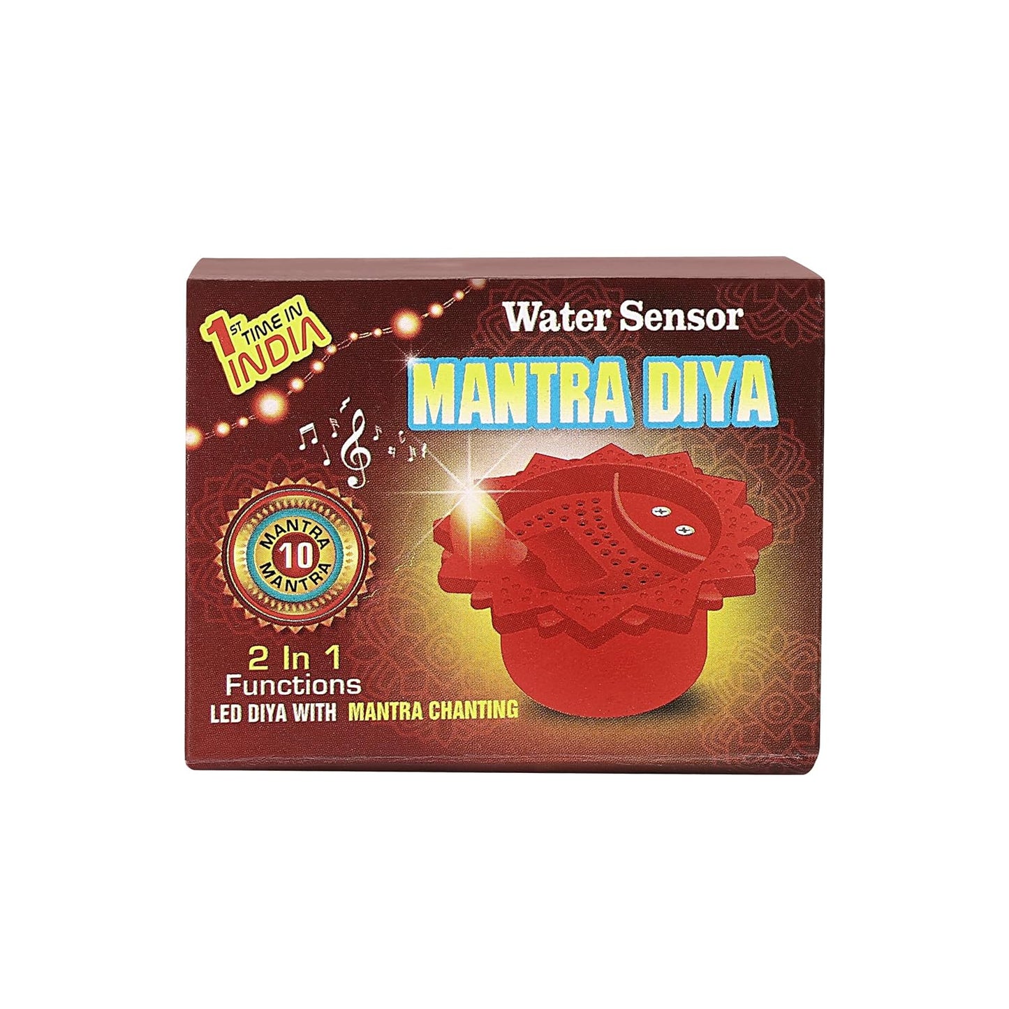 Water Sensor Mantra Diya || Acrylic Flameless & Smokeless Decorative Diya || 2 in 1 Function LD Diya with Mantra Chanting || Perfect for Gift, Diwali (RED)