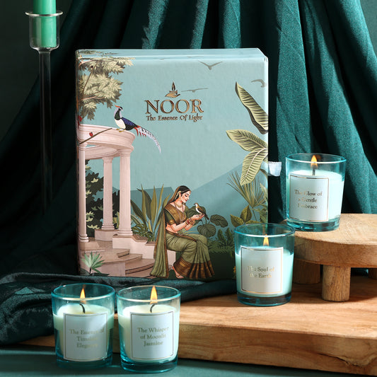 Noor Luxury Scented Candle Gift Set – Soy Wax Jar Candles with Floral & Earthy Fragrances | Premium Wellness Collection (4)