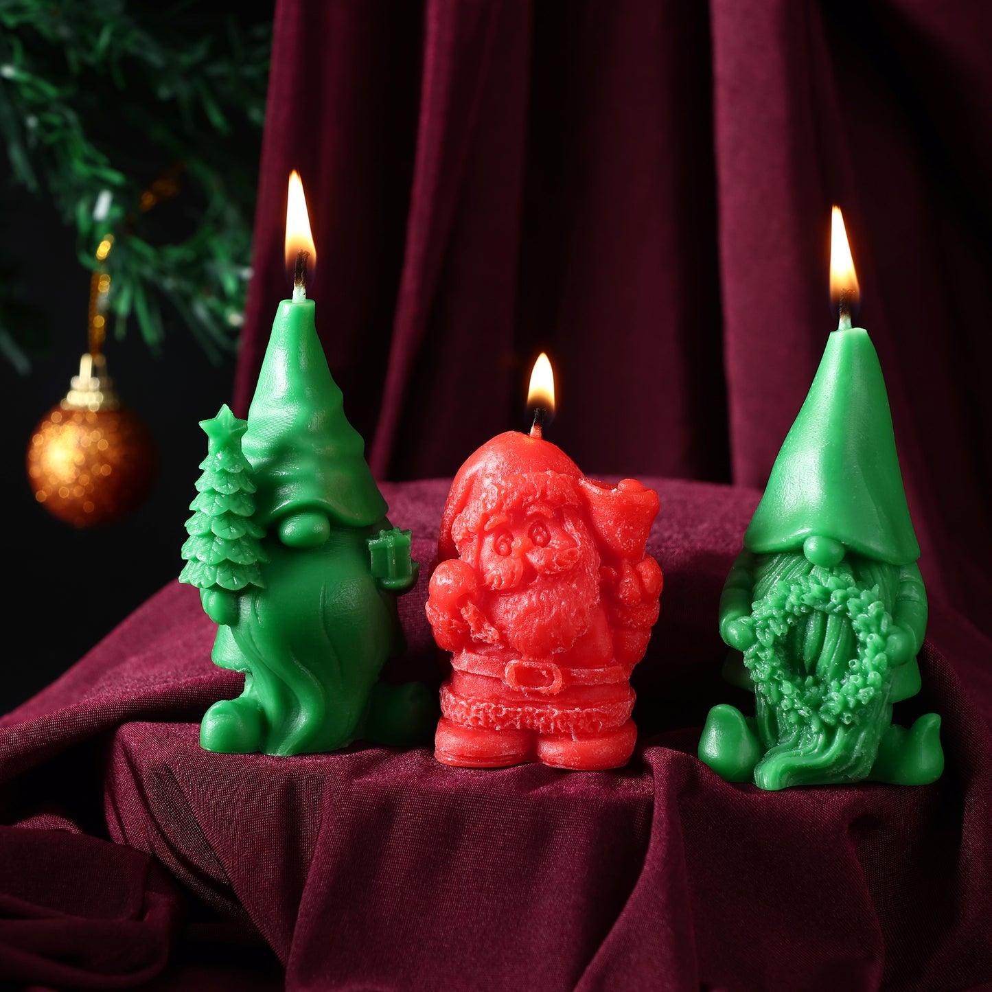 Christmas Mini Character Candles – Santa & Gnome Set (3 Pack) || Holiday Santa & Gnome Figurine Candles