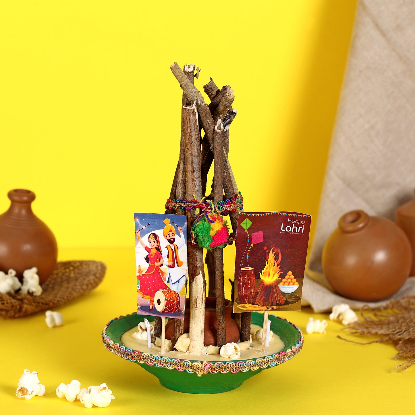 Lohri Bonfire Miniature Décor Centerpiece || Handcrafted Lohri bonfire miniature