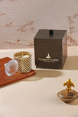 Parkash Candles Golden Wood Crystal jar Candle || With Gift Box