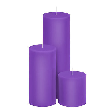 Unscented Pillar Candles Set of 3 || 2x2, 2x4, 2x6 Inches Purple