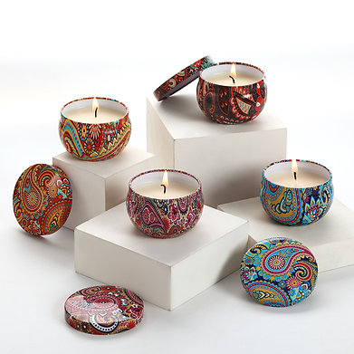 Floral Tin Soy Wax Premium Scented Candle Set of 4 Home Décor (Multicolor)