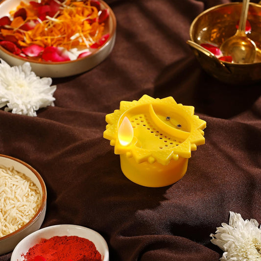 Prosperro Lumo by Parkash Candles Water Sensor Mantra Candle Diya || Acrylic Flameless & Smokeless Decorative Diya || 2 in 1 Function LD Diya with Mantra Chanting || Perfect for Gift, Diwali (Yellow)