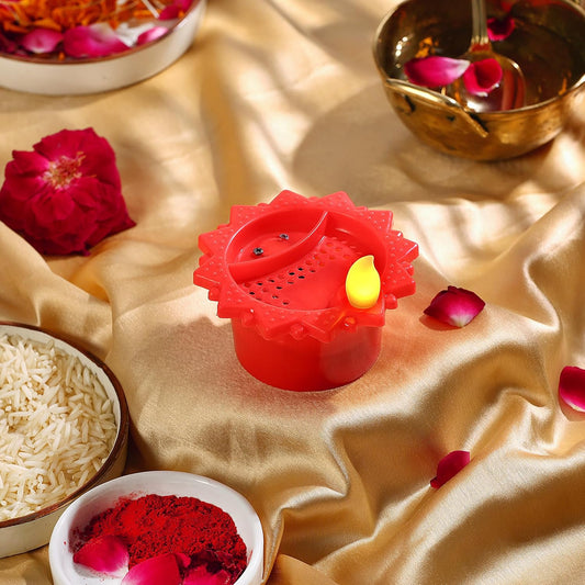 Prosperro Lumo by Parkash Candles Water Sensor Mantra Diya || Acrylic Flameless & Smokeless Decorative Diya || 2 in 1 Function LD Diya with Mantra Chanting || Perfect for Gift, Diwali (RED)