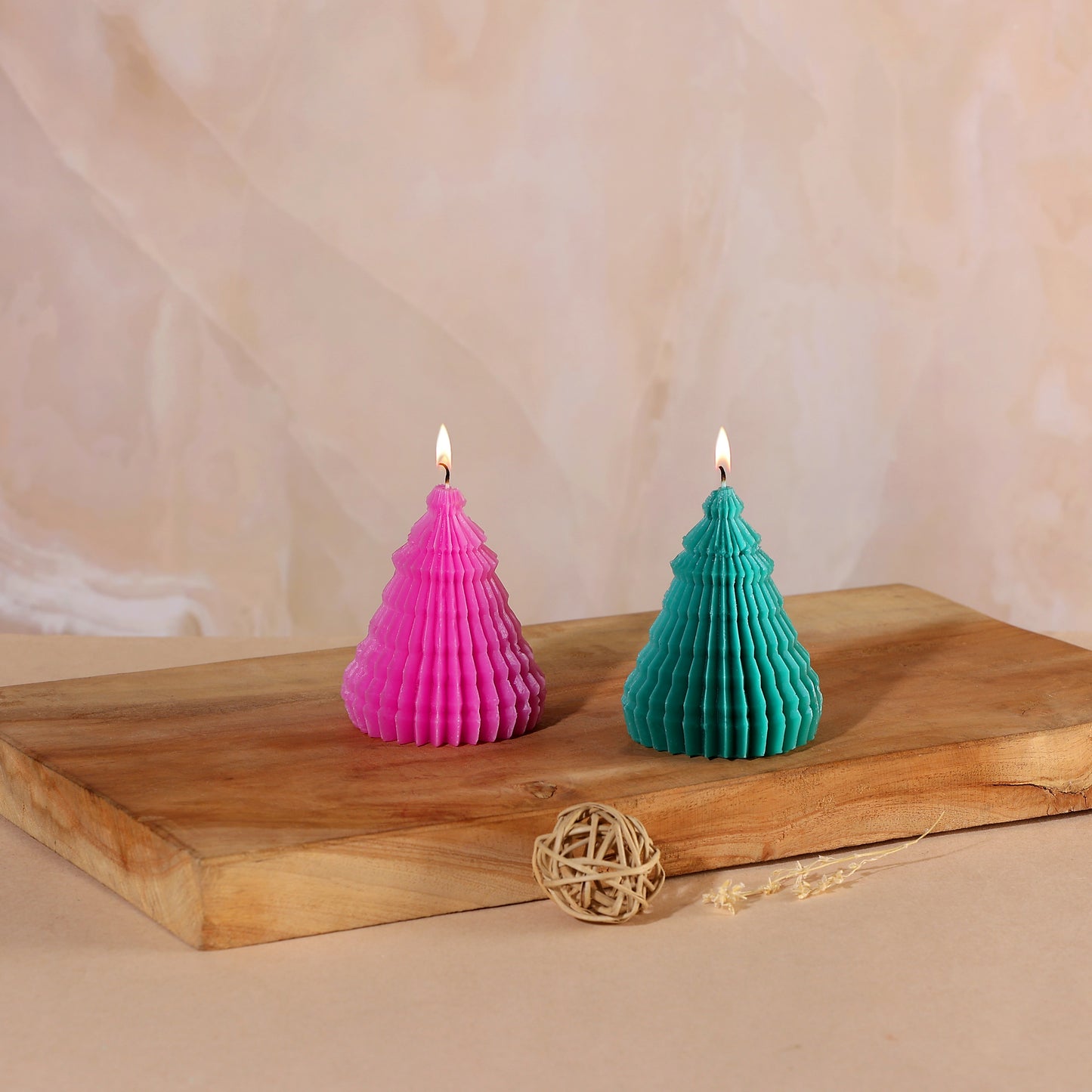 Mini Spiral Christmas Tree Candles (Set of 2) – Pink & Teal